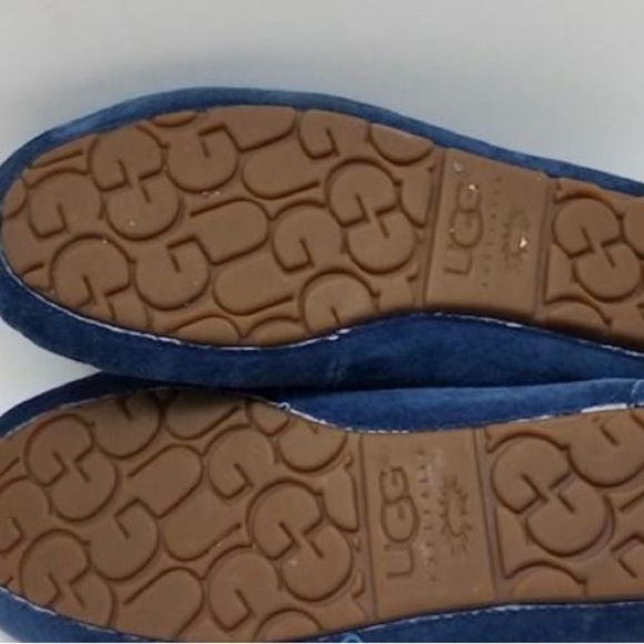 UGG Blue Suede Sherpa Fleece Lined Rubber Sole Moccasins - Picture 4 of 5